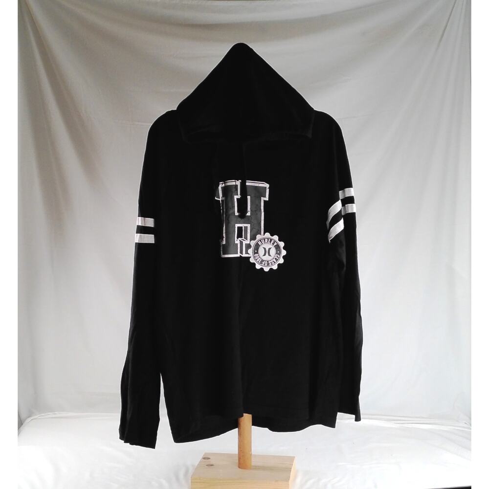 Hurley Black Hooded Long Sleeve Tee XL Graphic Logo Casual Pullover Shirt